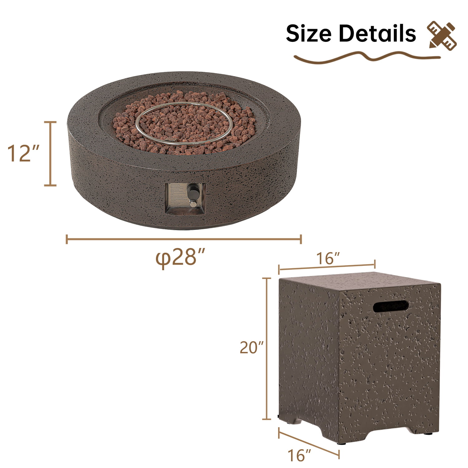 VENTOPYR 40.5-inch Outdoor Propane Fire Pit Coffee Table w Concrete Round Base Patio Heater, 50,000 BTU Stainless Steel Burner, Free Lava Rocks, Rain Cover, Tank Cover