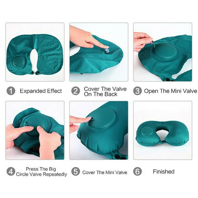 VOSS Air Cushion Self Inflating Button Travel Neck Pillow Inflatable Plane  Car Train Pillow Portable Soft U Shaped Travel Pillow Flocking Fabric