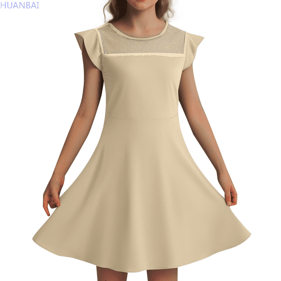 HUANBAI Girls Dress Summer Ruffle Sleeve Mesh A Line Casual Party Dresses With Pockets For Kids 4 11 Years Long Maxi Dress 4-5 Years