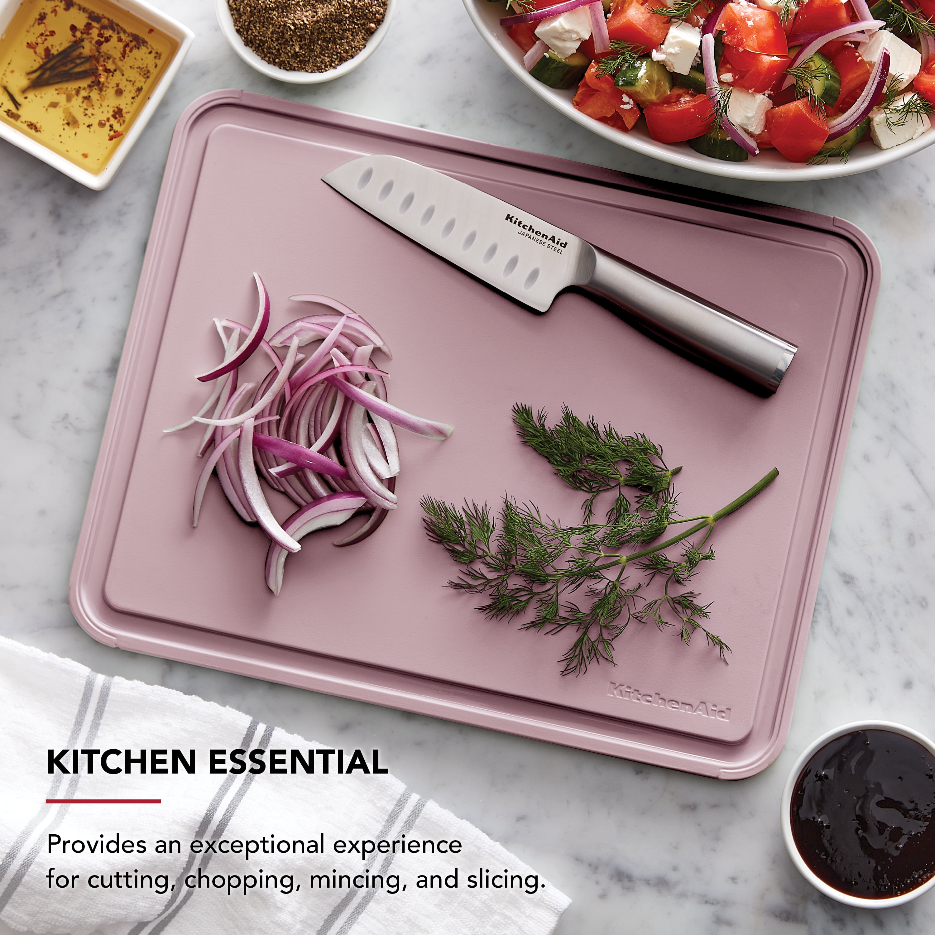 KitchenAid Classic Plastic Cutting Board with Trench, Non-Slip Edges, Dishwasher Safe, 11x14, Dried Rose