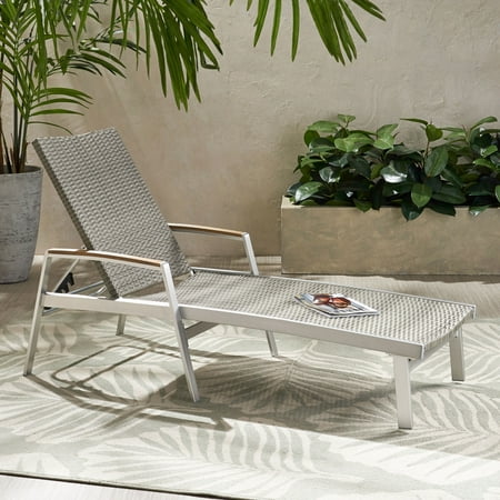 Levi Outdoor Wicker and Aluminum Chaise Lounge Gray