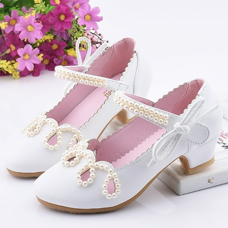 

kpoplk Toddler Girl Sandals Performance Dance Shoes For Girls Childrens Shoes Pearl Rhinestones Shining Toddler Sandals Girl(White)