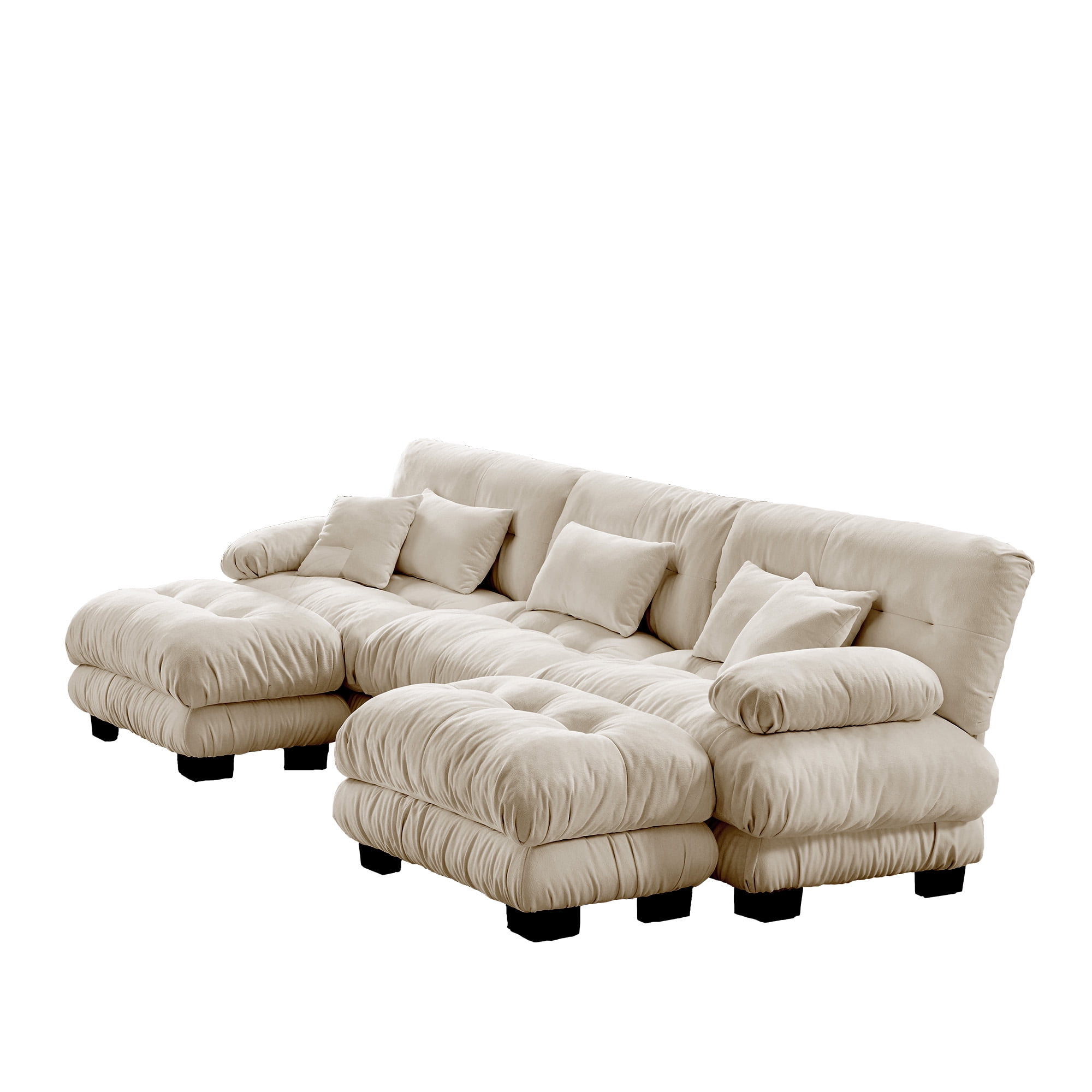 Gewnee White Chenille Cloud Couch 2 Seater Sofa for Living Room, Chenille 2 - Seat sofa with 2 Lumbar pillows and 2 throw pillows,