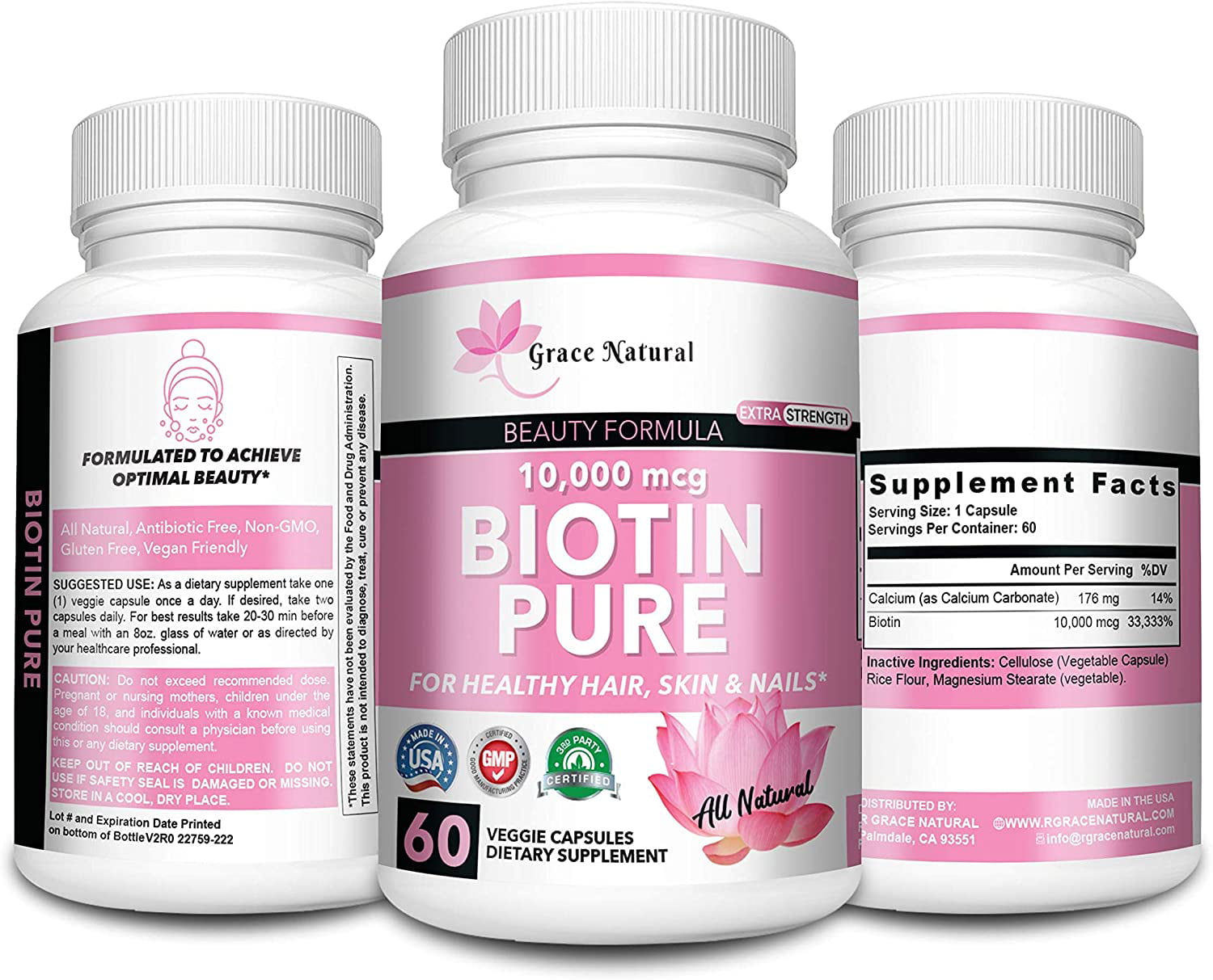 Biotin Pure, Vitamin Supplement, Supports Metabolism for Energy and Healthy  Hair, Skin, and Nails, Biotin 10,000mcg Highest Potency for Hair Growth,  Hair Vitamin, Hair Growth, Made in The USA 