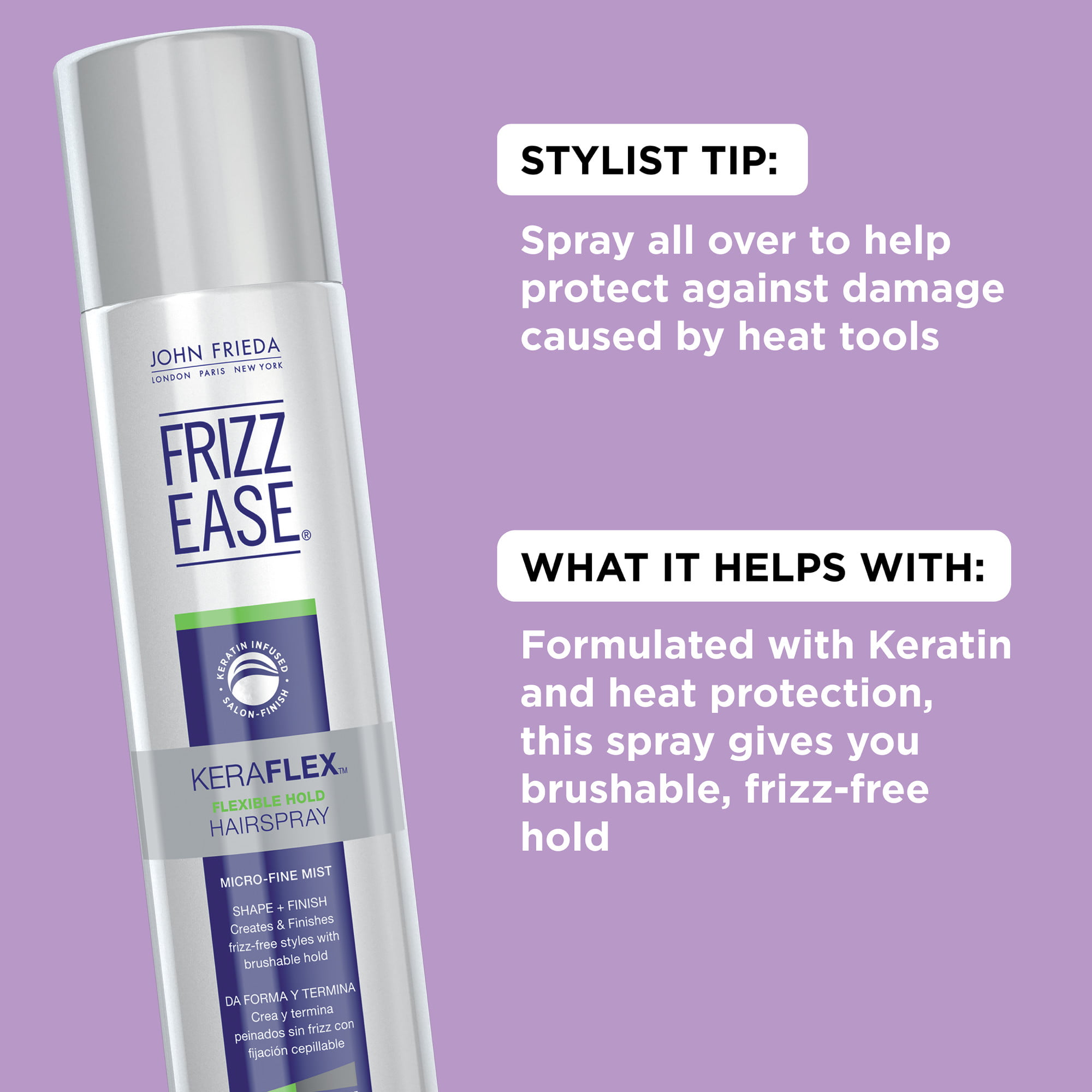 John Frieda Frizz Ease KeraFlex Keratin-Infused Flexible Hold Hairspray, 13  fl oz 