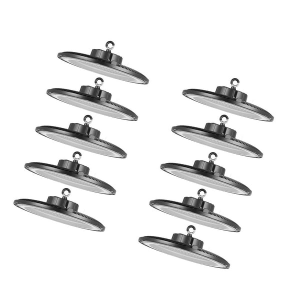 KFFKFF 10 Pack LED High Bay Lights, 200W 30000LM UFO LED Fixtures, 5000K Bright Lighting for Warehouse, Workshop, Factory, Gym, Garage, Barn, IP65 Waterproof, 100-277V Voltage Range, Black
