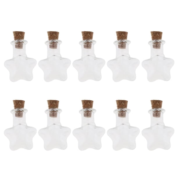 Lote de 10 botellas de deseos de vidrio vacías y pequeñas con corcho, frascos de perfume, viales artesanales Estrella