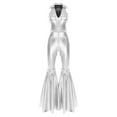 thumbnail image 3 of YiZYiF Womens Metallic Shiny 70s 80s Disco Outfit V neck Sleeveless Bell Bottom Dance Jumpsuit Silver XXL, 3 of 6