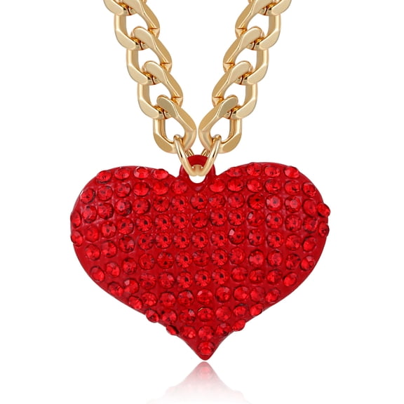 Statement Sparkly Crystal Heart Pendant Necklace Chunky Chain Costume Cocktail Jewelry