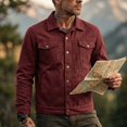 thumbnail image 4 of LODIENY Men Denim Trucker Jacket Button Down Collared Long Sleeve Classic Fit Jean Coats Western Style Cowboy Jackets Wine L, 4 of 6