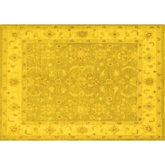 Ahgly Company Machine Washable Indoor Rectangle Persian Yellow Traditional Area Rugs, 5' x 7'