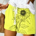 thumbnail image 2 of RQYYD Summer Sunflower Print Shorts for Women 2024 Elastic Drawstring Lightweight Linen Pants Casual Loose Beach Short Pants with Pockets, 2 of 5