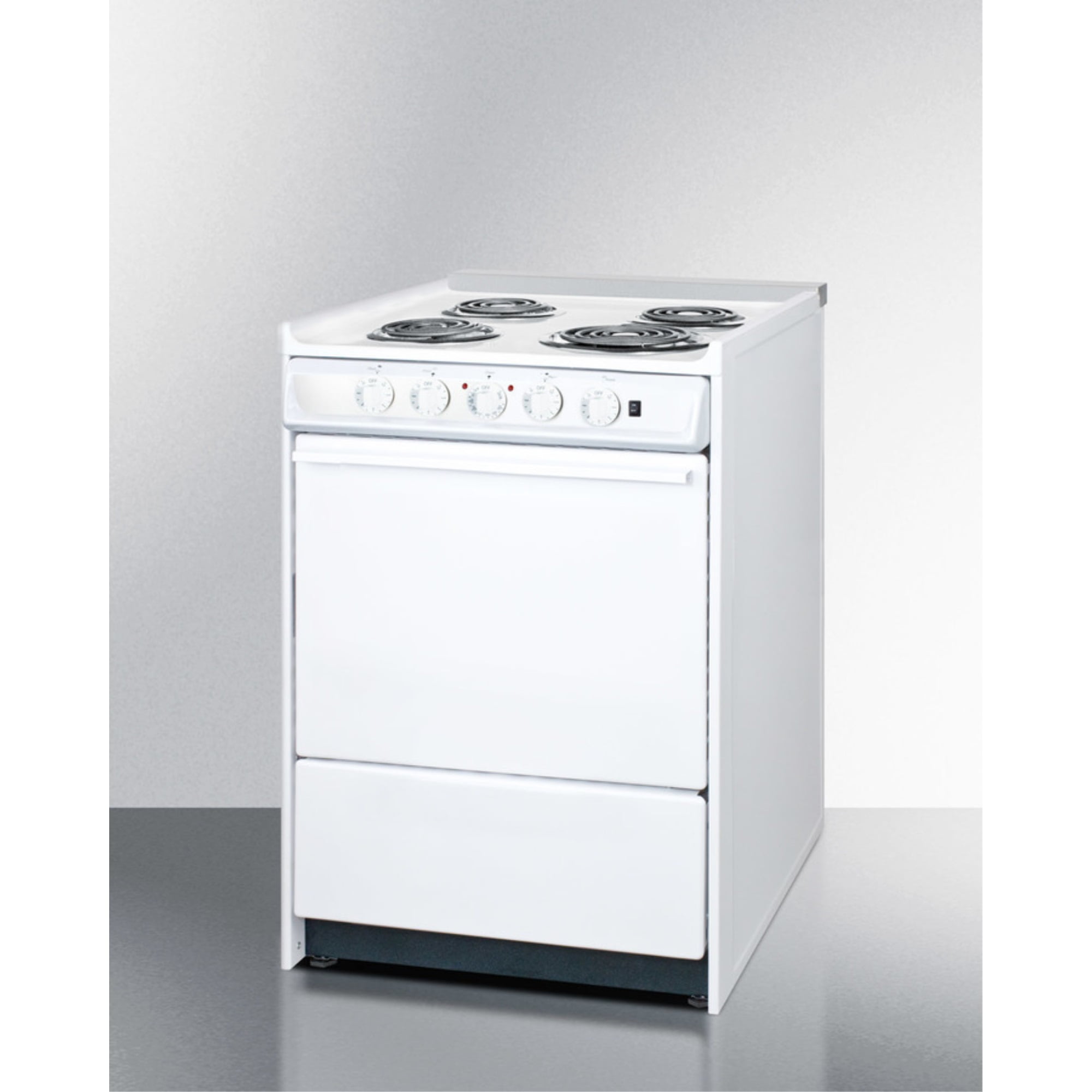24" wide slide-in style electric coil top range in white