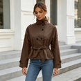 thumbnail image 2 of uublik Women's Trench Coat Brown Long Sleeve Classic Overcoat Open Front Cardigan Jacket, 2 of 5