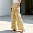 thumbnail image 4 of MYAOYINo Boundaries Linen Pants for Women Plum Blossom Embroidery Wide Leg Elastic Waist Casual, 4 of 8