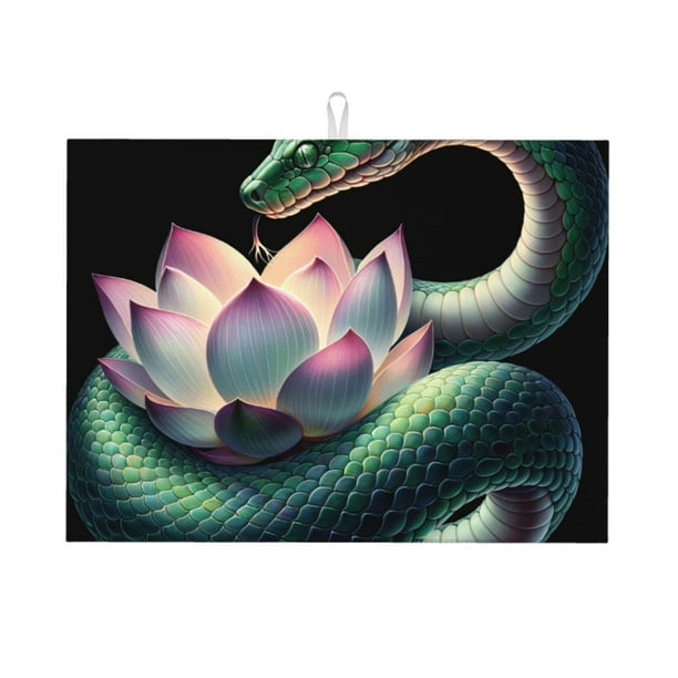 Fotbe Snake Holding A Lotus Alfombrilla de Secado para Cocina con Estampado, 18x24 Pulgadas