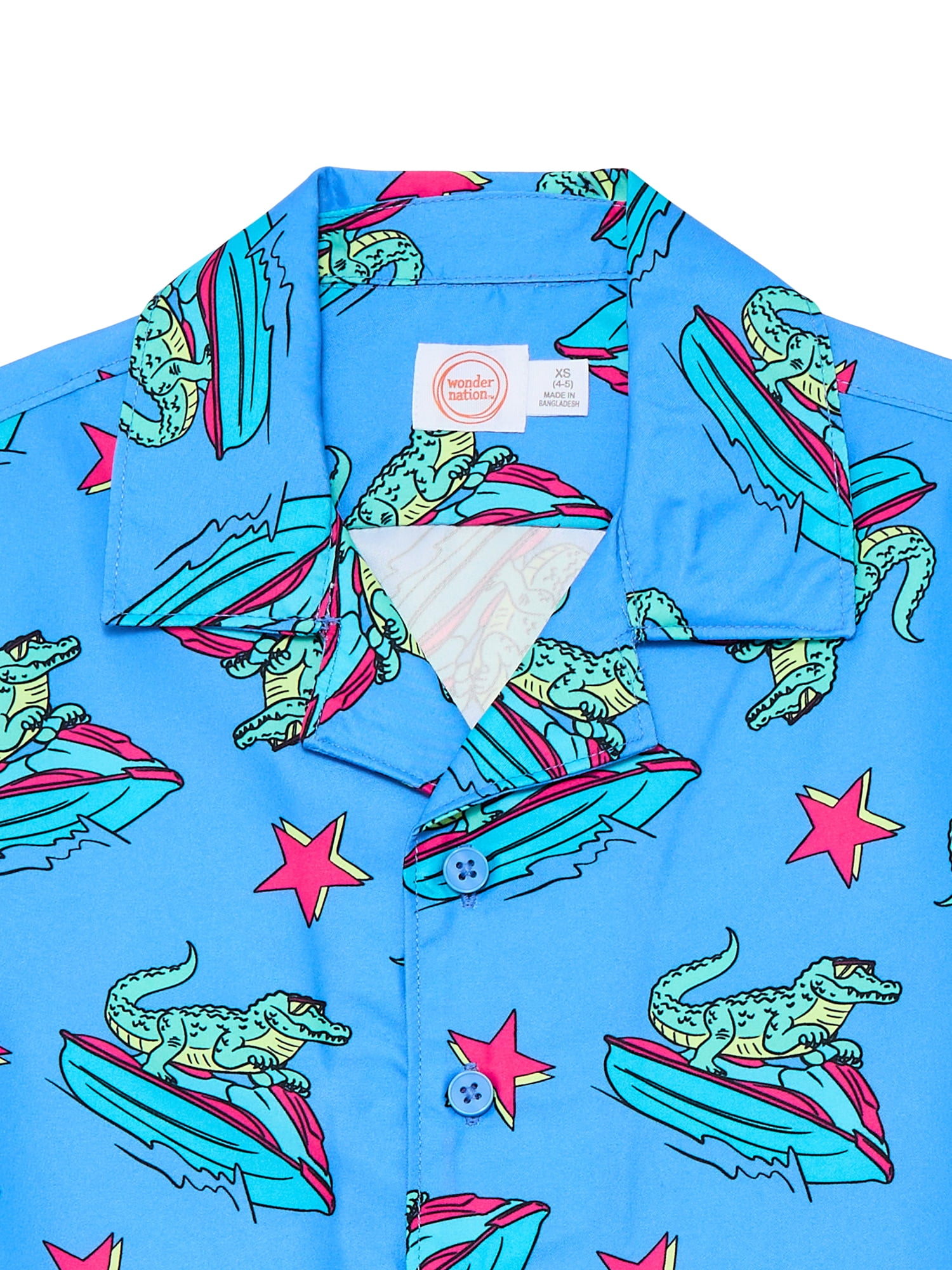 Wonder Nation Little and Big Boys Cabana Sun Shirt with UPF50+, Sizes 4-18 & Husky