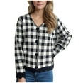 thumbnail image 2 of Aloohaidyvio Cardigan Sweaters for Women No Boundaries Lightweight Crew Neck Long Sleeve Outfits Fall Fashion Plaid Button Cardigan Black S, 2 of 6