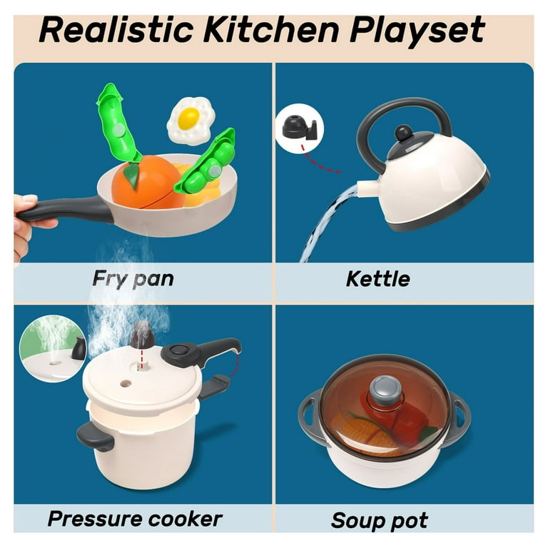 CUTE STONE Pretend Play Kitchen Toy with Cookware Steam Pressure Pot a –  joylinplay