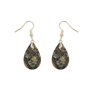 Green Camo and Brown Teardrop Earrings 1.5 Inch Dangle Pierced Ears