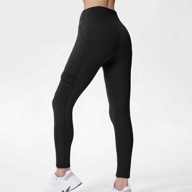 MKLEKYY Conjunto deportivo mujer Pantalones largos con bolsillos laterales sólidos para mujer, pantalones de yoga de alta elasticidad, pantalones deportivos para correr y fitness
