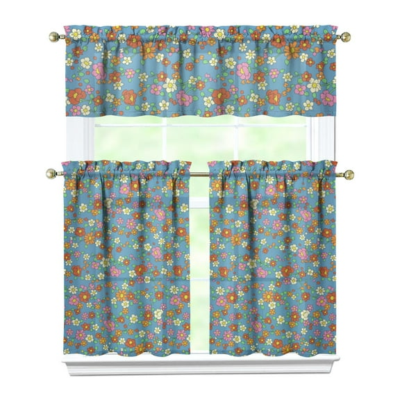 Pioneer Kitchen Curtains and Valance Set 36 Inch Tier Flowers 3 Pieces Set Dining Room Small Curtain Drapes Cafe Curtains Valance for Home Decor Rod Pocket
