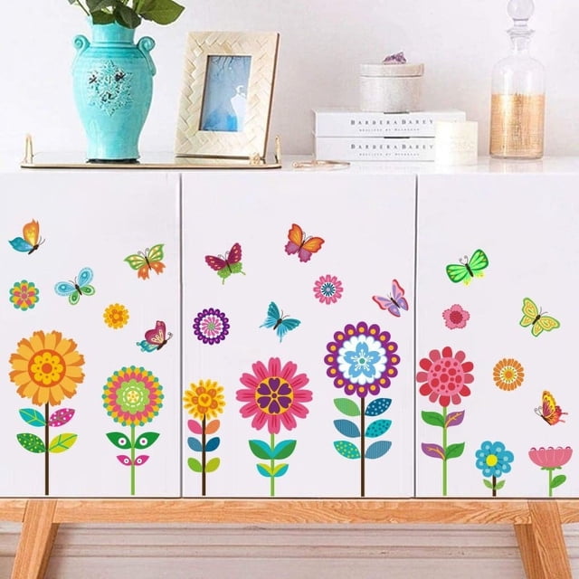 Dvkptbk Wall Sticker Spring Flower Wall Decal Kindergarten Classroom Window Decoration Pvc Self Adhesive Hummingbird Flower Wall Decal Wallpaper Home Decor