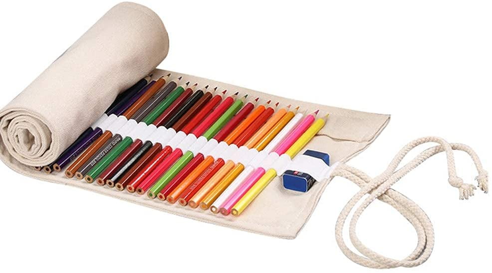 36/48 Holes Pouch Students Retro Office School Artists Pencil Roll Case Bag 