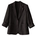 thumbnail image 7 of LEKODE Ladies 3/4 Roll Cuff Loose Outer Blazer, Cotton Linen Single Button Notched Lapel Style with Dual Front Pockets Spring Summer Casual Suit Top Dark Gray 5XL, 7 of 7