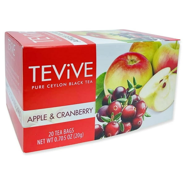 TEViVE Apple and Cranberry Tea Pure Ceylon Black Tea Caffeinated 20