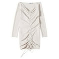 thumbnail image 3 of Women off Shoulder Mini Dress - Long Sleeve Ruched Front Drawstring Bodycon Dress Dresses for Women Plus Size Beige 3XL, 3 of 8