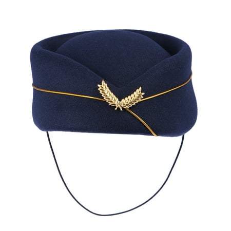 

Women Air Stewardess Hat Woolen Flight Attendant Hat Stewardess for Costume Cosplay Musical Performance - Size M(Navy Blue)