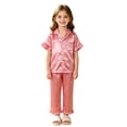 thumbnail image 3 of SJLDQY Satin Pajamas for Girls Button Down Short Sleeve Shirts Ruffle Pants 2 Piece Silk Pjs Sets Summer Sleepwear Breathable Soft Loungewear Sets, 3 of 8