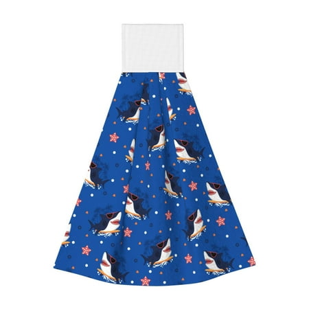 

Zeuib Cute Shark Cartoon Print Coral Velvet Hand Wipes Hanging Hand Towels Set with Hook & Loop Absorbent Towel for Bathroom Home