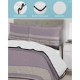 thumbnail image 4 of Quilts Queen Size Bedding Set, Purple Floral Lightweight Quilted Comforter, Modern Farmhouse Leaves Brown Striped Soft Reversible Bedspread Coverlet with Pillow Covers for All Season, 90" x 96", 4 of 7