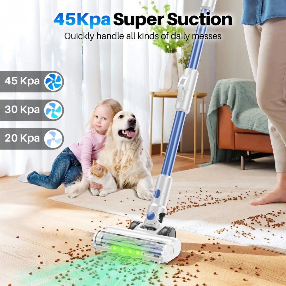 BSNAW Cordless Stick Vacuum Cleaner,8-in-1 Lightweight Vacuums Cleaners with 50Min Runtime, Green LED Headlight for Pet Hair Carpet Hard Floor