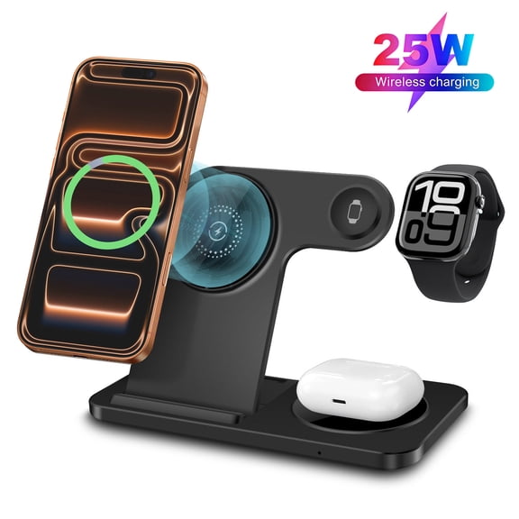 3-in-1 Wireless Charger Stand, 25W Fast Magnetic Charging Dock Compatible with iPhone 16/15/14/13, Apple Watch, AirPods