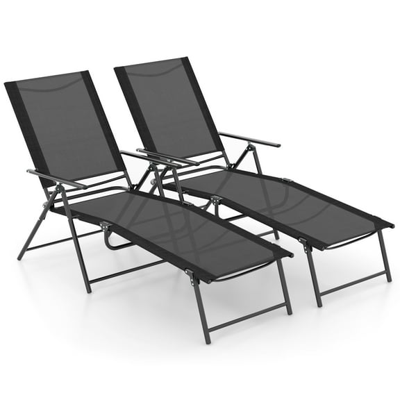 Gymax 2PCS Folding Chaise Lounge Chairs w/ 6-Level Backrest Reclining Chairs Patio