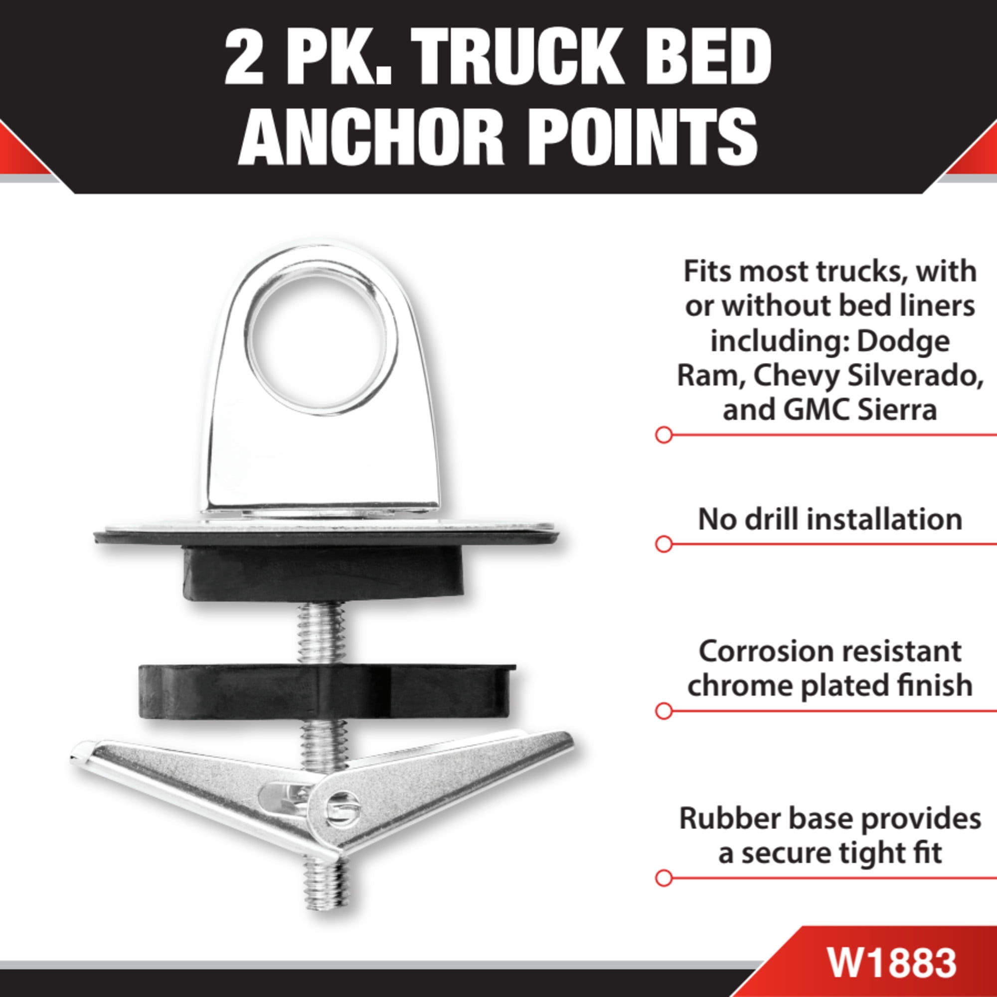 Performance Tool W1883 2Pk Truck Bed Anchor Points SecureX - Heavy-Duty Tie Down Anchors for Safe and Secure Cargo Transport on Pickup Trucks
