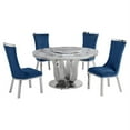 thumbnail image 1 of Round White Marble 5pc Dining Set with Silver Stainless Steel and 4 Chairs, 1 of 4