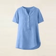 thumbnail image 5 of HOMBOM Tops for Women Summer Lapel Cotton Linen Button down Short Sleeve Casual Light Blue V Neck Womens T Shirts Solid, 5 of 9