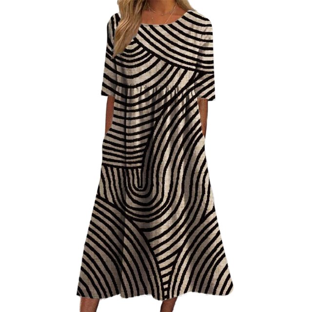 Vestido largo Akivide Summer Boho Floral de manga corta para mujer