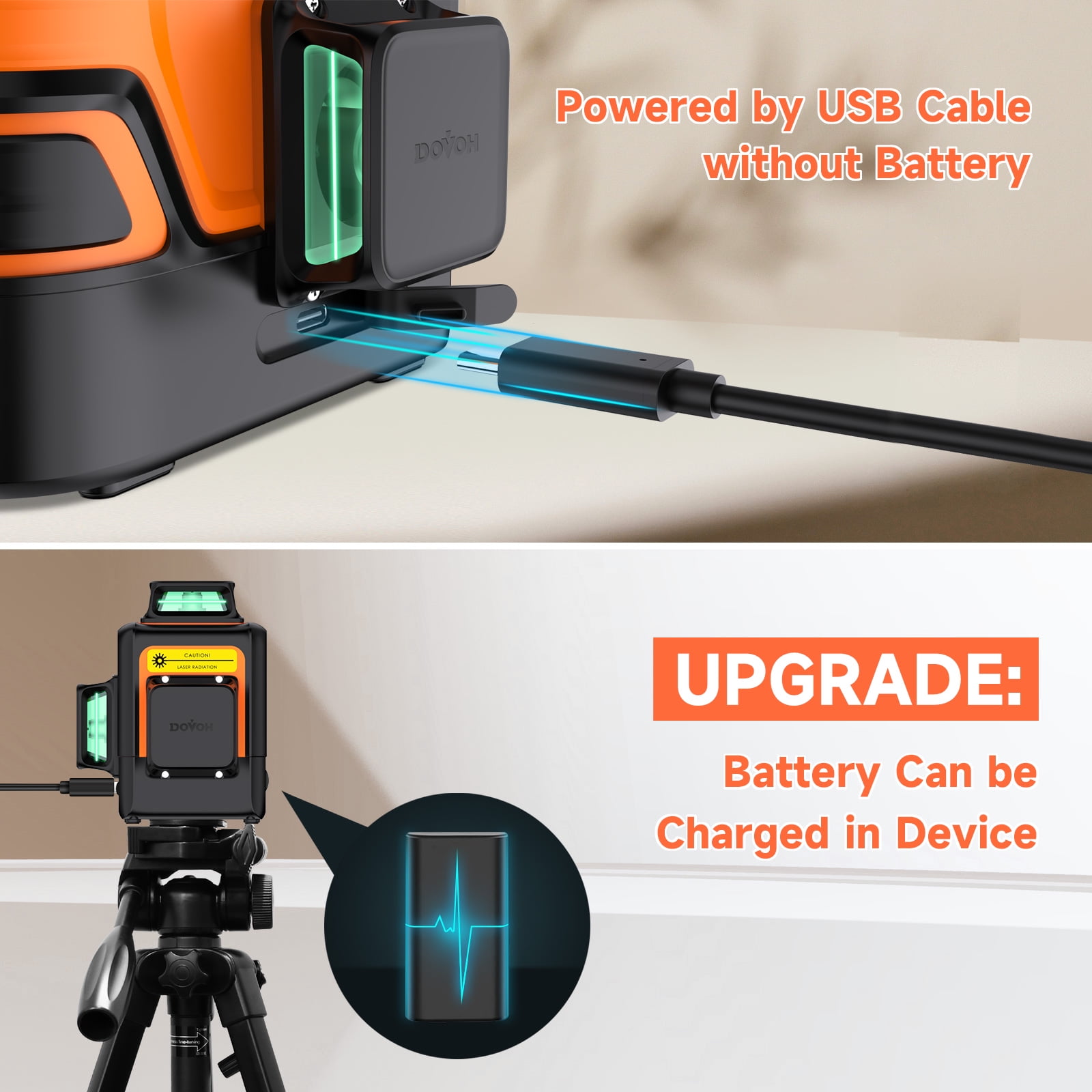 DOVOH Heavy Duty 360 Laser Level Self Leveling, 3 Plane Green Laser Level, Rechargeable for Contractor Tiling Ceiling Class Ⅱ, P3-360G