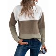 thumbnail image 1 of Suéter Informal de Cuello Redondo, Acanalado, de Punto con Bloques de Color, Hombros Caídos y Larga para Mujer, Otoño e Invierno. Marrón XXL, 1 of 9