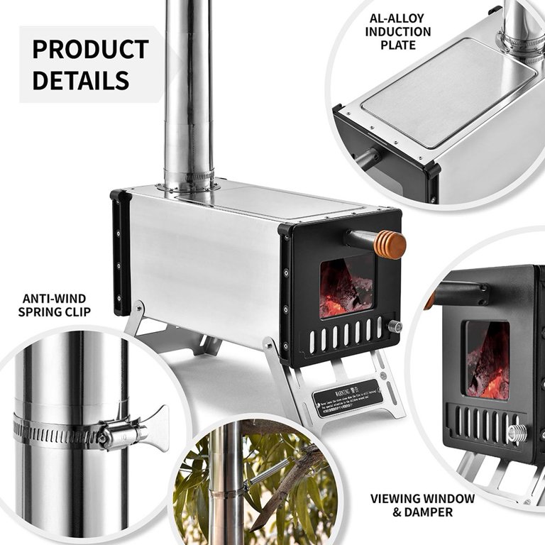 Tent Wood Stove With Chimney Pipes Rocket Stove Outdoor Wood Burning Stove  - Walmart.com