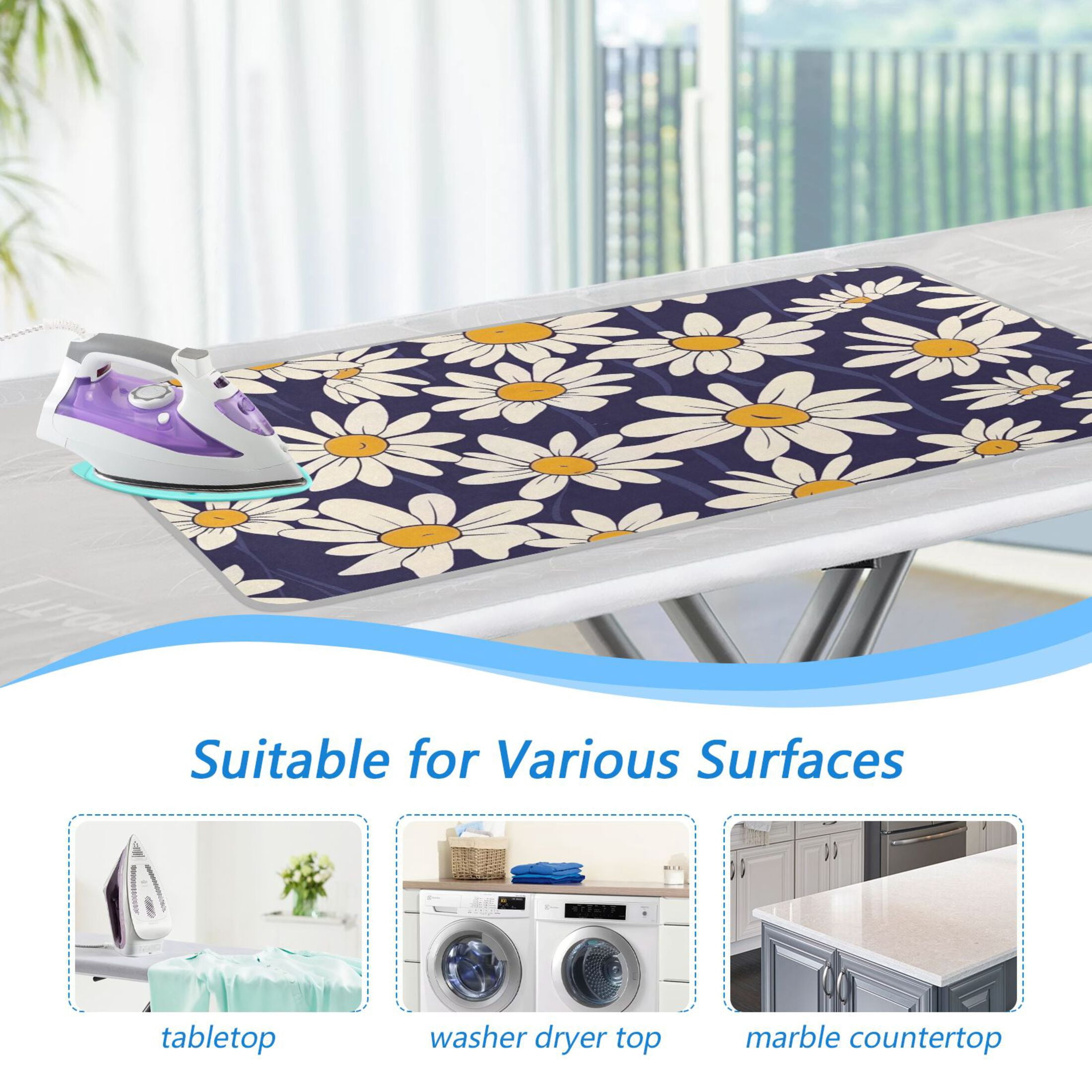 White Daisies Cartoon Ironing Mat Blanket Portable Travel Ironing Pad Heat Resistant Pad 47.2" x 27.6”