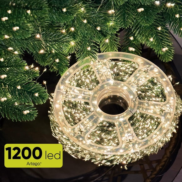 Luces de navidad serie 1200 led Artego cooper cluster super jumbo con carrete Decoración luces Navideñas eventos LED christmas string cluster lights waterproof 8 modos de uso con temporizador