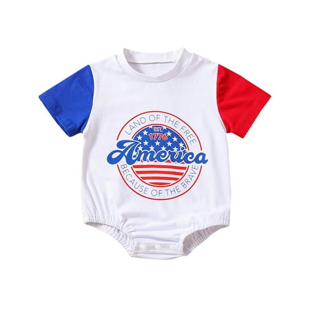 

Rovga Baby Girl Bodysuits Short Sleeve Letter Print Romper Bodysuit For Children Clothes Independence Day