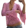 thumbnail image 2 of Top Corto Ajustado de Encaje con Escote en V Profundo y Larga para Mujer Rosa S, 2 of 8