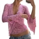 thumbnail image 2 of Top Corto Ajustado de Encaje con Escote en V Profundo y Larga para Mujer Rosa S, 2 of 8